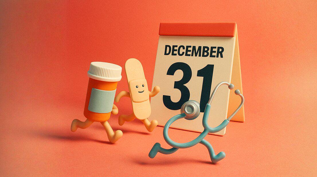 Calendar showing December 31 FSA deadline with medical receipts and FSA card