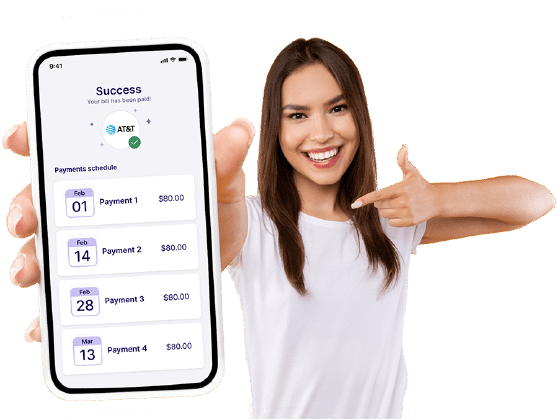 The Deferit app showing 3 options to split bills in 4, build your credit and save on your bills.